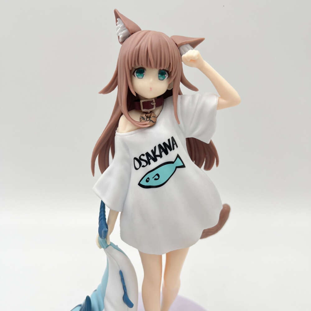 Finger Toys 20cm Goldenhead Uchi No Neko Ga Onnanoko De Kawaii Kinako Anime Girl Figure Soybean Flour Sit and Eat Fish Collectible Model Toy