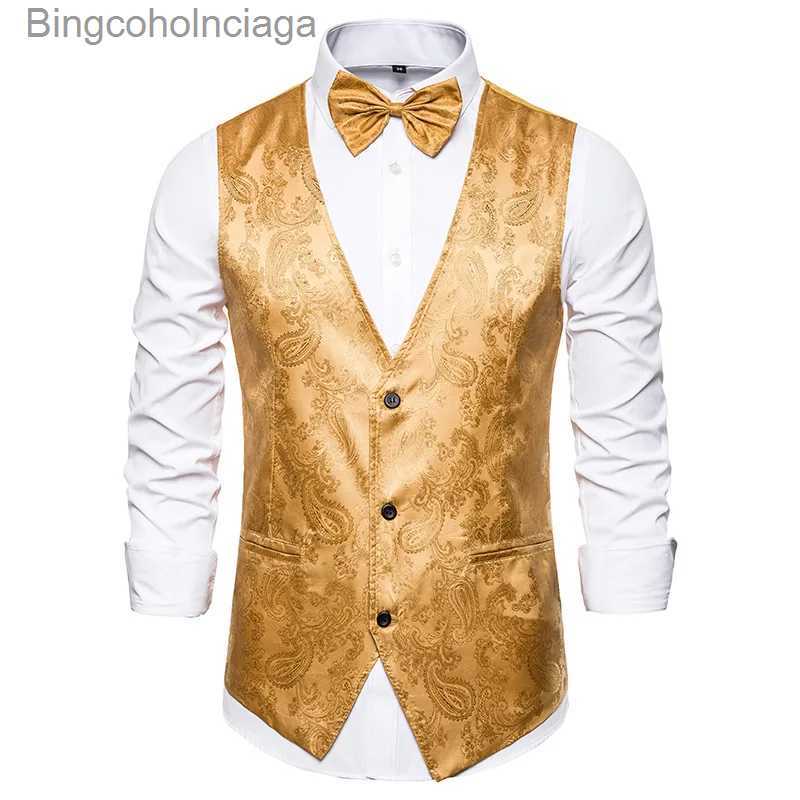Men's Vests Wine Red Jacquard Suit Vest Men's Business Banquet Wedding Party Groom Dress Tops Size XXL-SL231014
