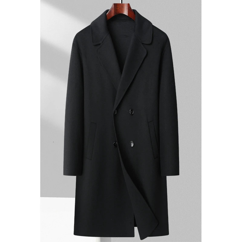 Men's Wool Blends 2023 Fashion Slim Solid Color British Style Korean Casual Double Breasted Medium Length Doublesided Coat 231013