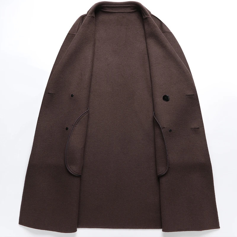 Men's Wool Blends 2023 Fashion Slim Solid Color British Style Korean Casual Double Breasted Medium Length Doublesided Coat 231013