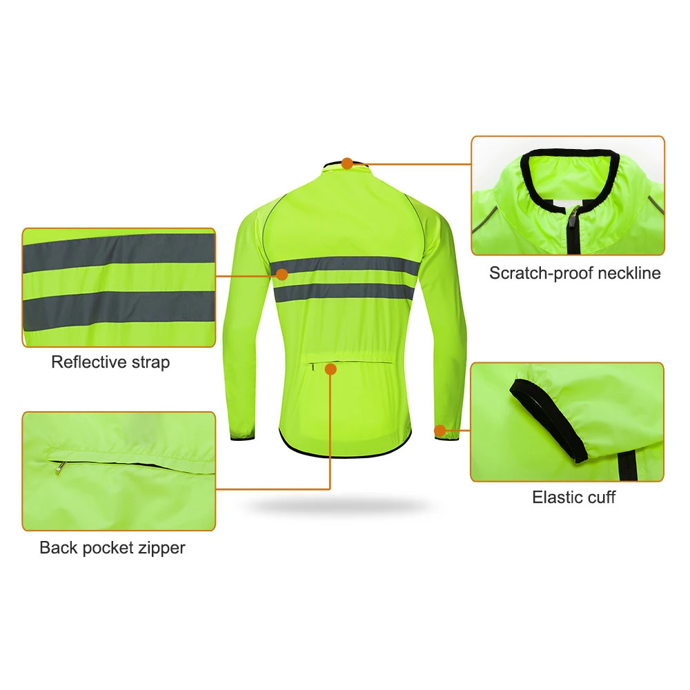 Cycling Jackets WOSAWE Ultralight Men's Cycling Windbreaker Reflective Jacket Windproof Bike Jacket Water Resistant MTB Road Bicycle Long Jersey  - view 7