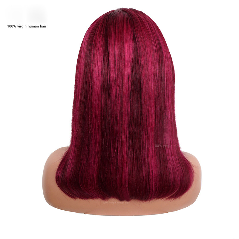 Ombre Light Dark Pink Highlight Tpart Bob Wig Peruvian Virgin Human Hair Silky Straight 150% 180% 210% Density