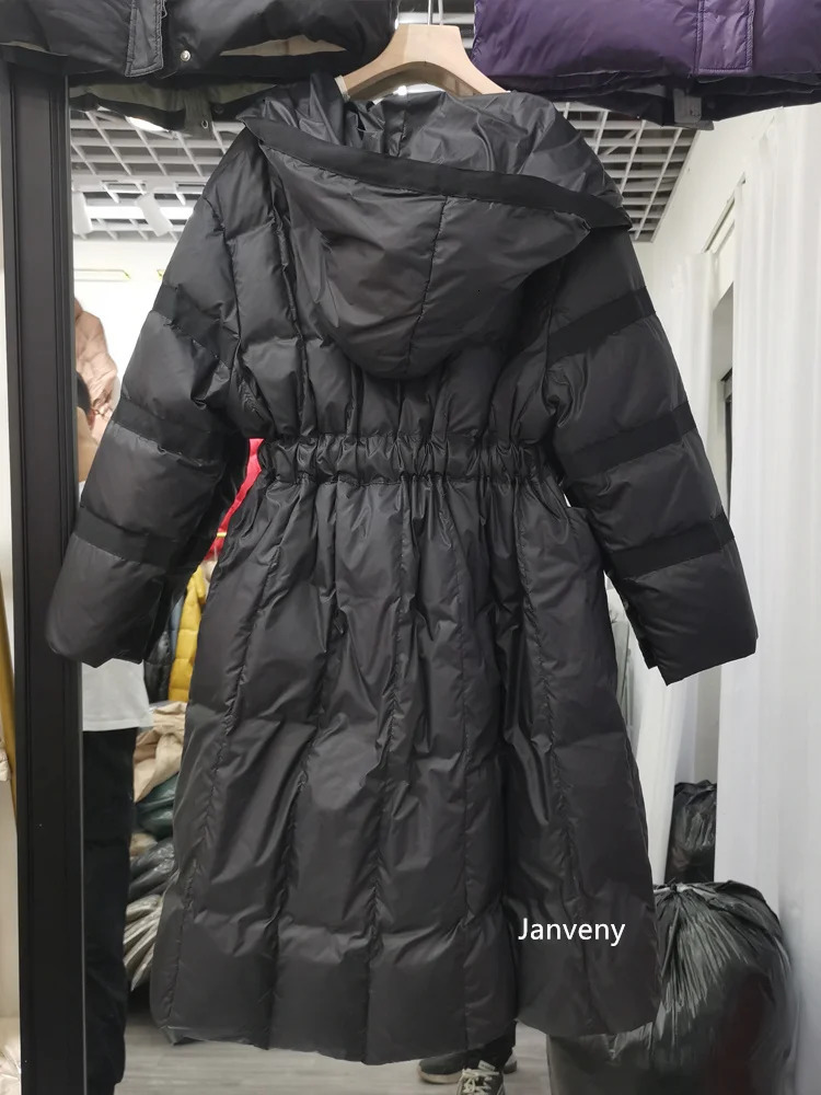 Women's Down Parkas Janveny Long Puffer Jacket Women Hooded Thick 90 Duck Coat With Belt Winter Clothing Female Feather 231013