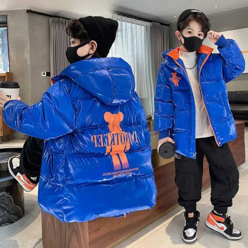 Down Coat 2023 Boys Winter Down Cotton Jacket Thickening Windproof Stain Proof Hooded Outerwear Fashion Parkas Teenage Outfit Kids Coat J231013