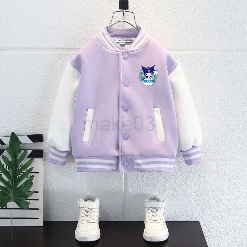 Down Coat Girls Contrast Alphabet Cartoon Loose Single-breasted Sweat Varsity Jackets School Kids Track Coats Child Outfit Tops 5-16 Years J231013