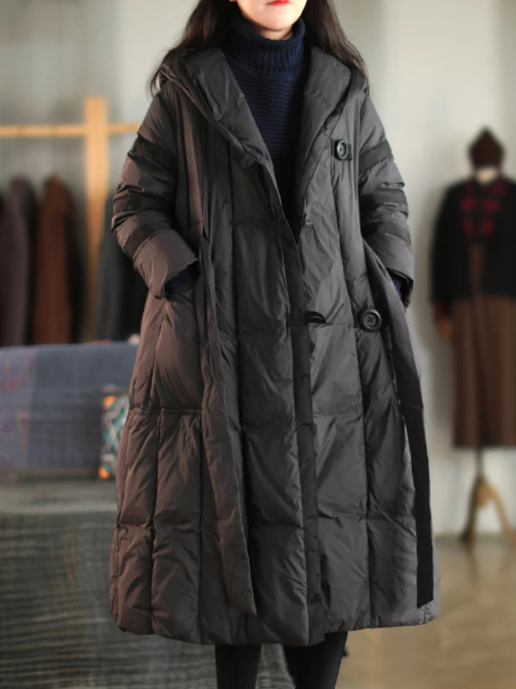 Women's Down Parkas Janveny Long Puffer Jacket Women Hooded Thick 90 Duck Coat With Belt Winter Clothing Female Feather 231013