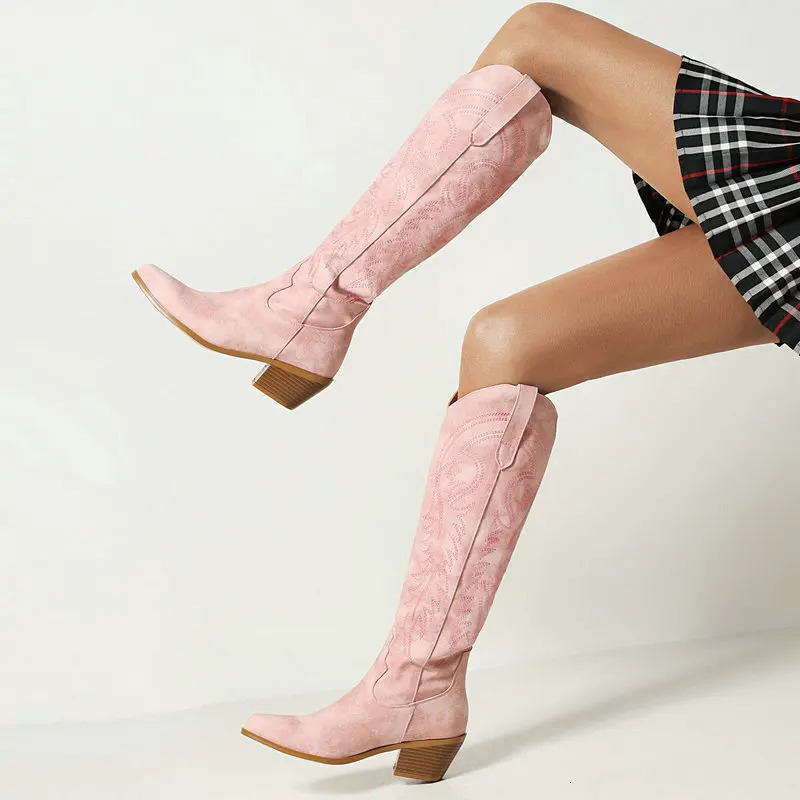 Boots Western Cowgirl Wome 22Winter Embroidery Fashion Knee Length Warm Long Knight Boot Elegant Women Shoe Botas Mujer 231013