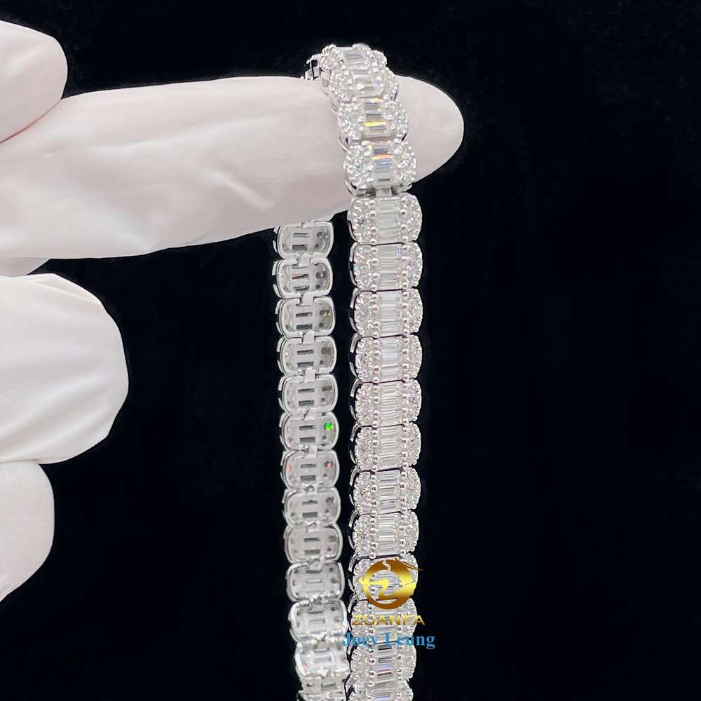 New Style Fine Jewelry 8mm Width Vvs Moissanite Dia Sier Iced Out Tennis Bracelet Baguette