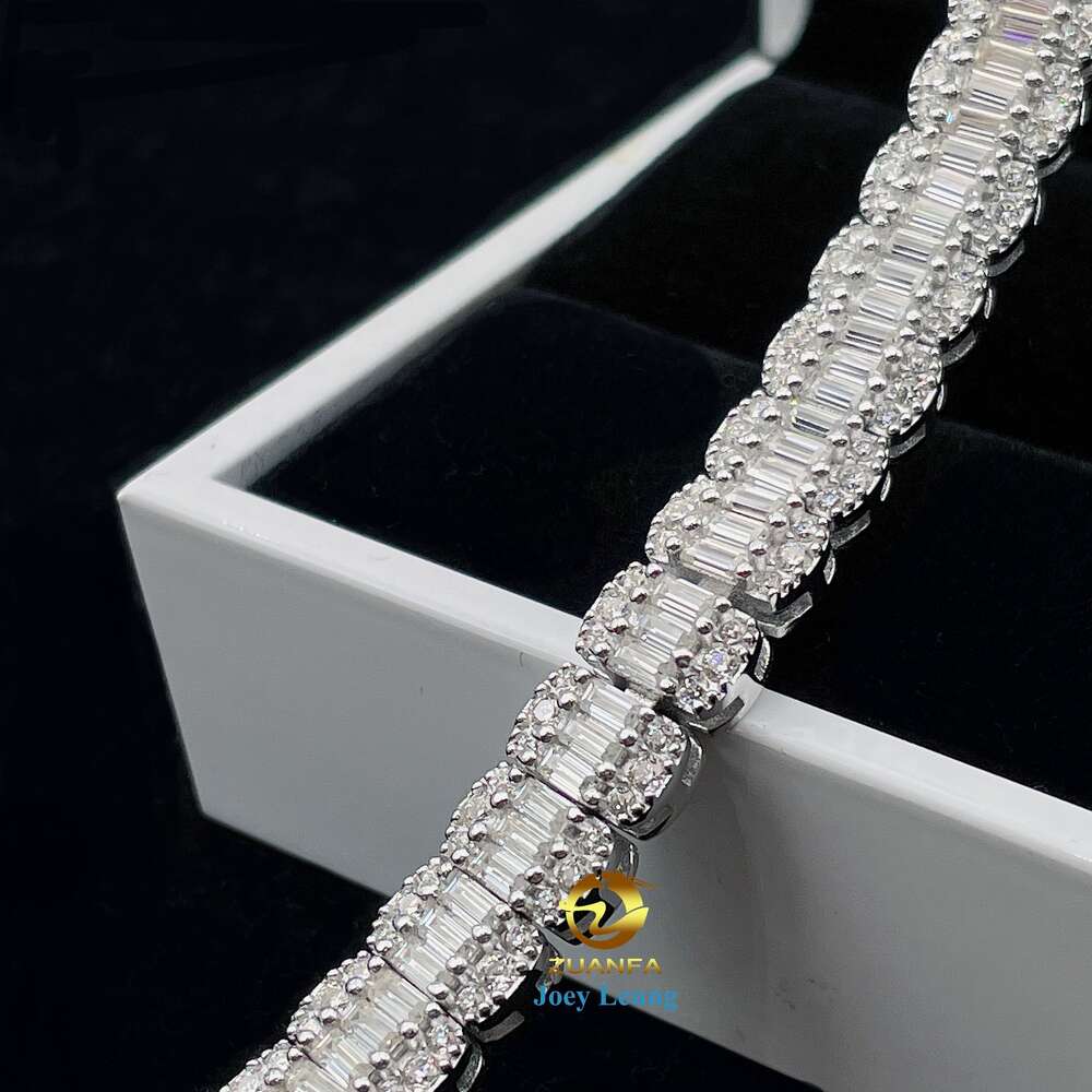 New Style Fine Jewelry 8mm Width Vvs Moissanite Dia Sier Iced Out Tennis Bracelet Baguette