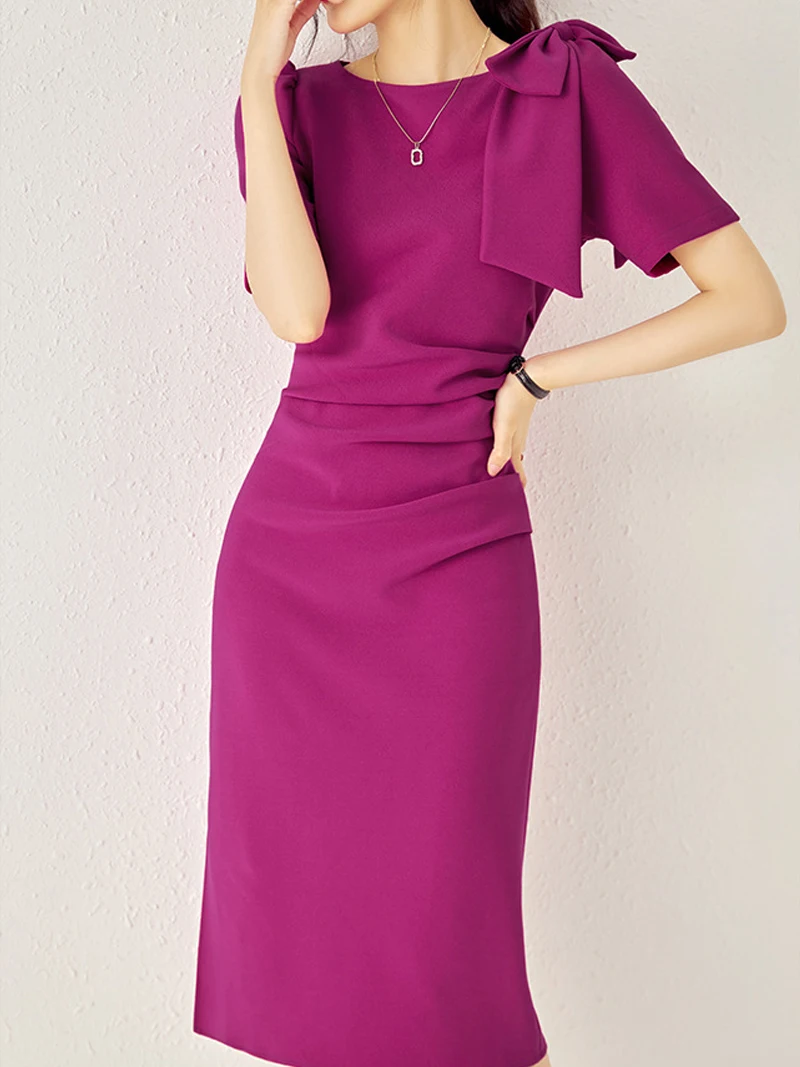 0C40m712 EVEOVNI Women's Casual Dresses Summer Dress European Celebrity Style Senior Big Bow Pleating Wrap Buttocks Skirt