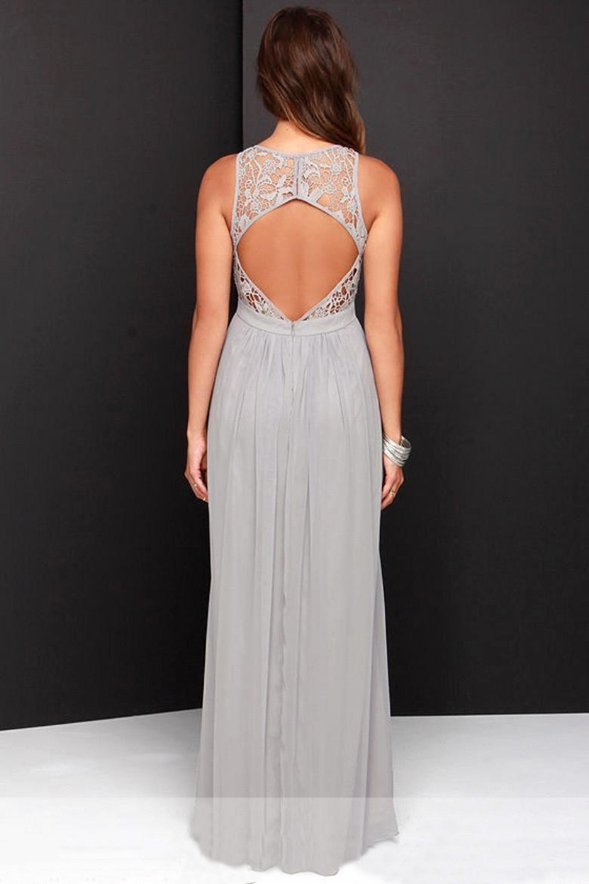 Chiffon Long Bridesmaid Dresses 2023 Cheap Plus Size Bridesmaid Dresses Custom Made See Through Back Blue Gray Bridesmaid Gowns