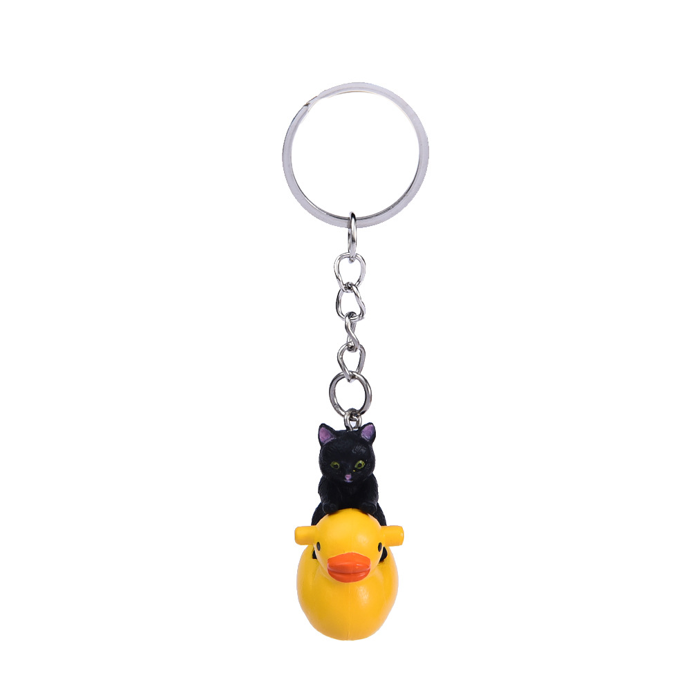 Animal Keyrings Keychains Riding Duck Cat Pendant Key Rings Cute Cartoon Design Car Key Chains Keyfob Bag Charms for Women Men Gift DIY Fashion Jewelr