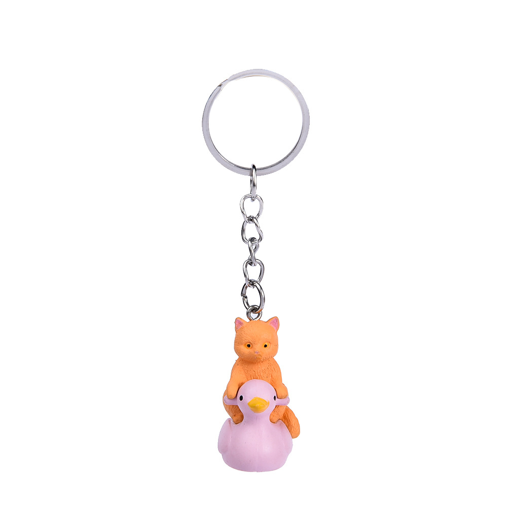 Animal Keyrings Keychains Riding Duck Cat Pendant Key Rings Cute Cartoon Design Car Key Chains Keyfob Bag Charms for Women Men Gift DIY Fashion Jewelr
