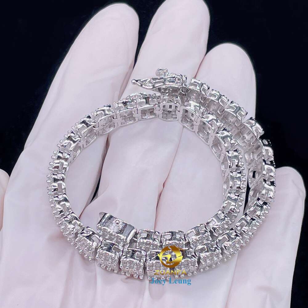 New Style Fine Jewelry 8mm Width Vvs Moissanite Dia Sier Iced Out Tennis Bracelet Baguette