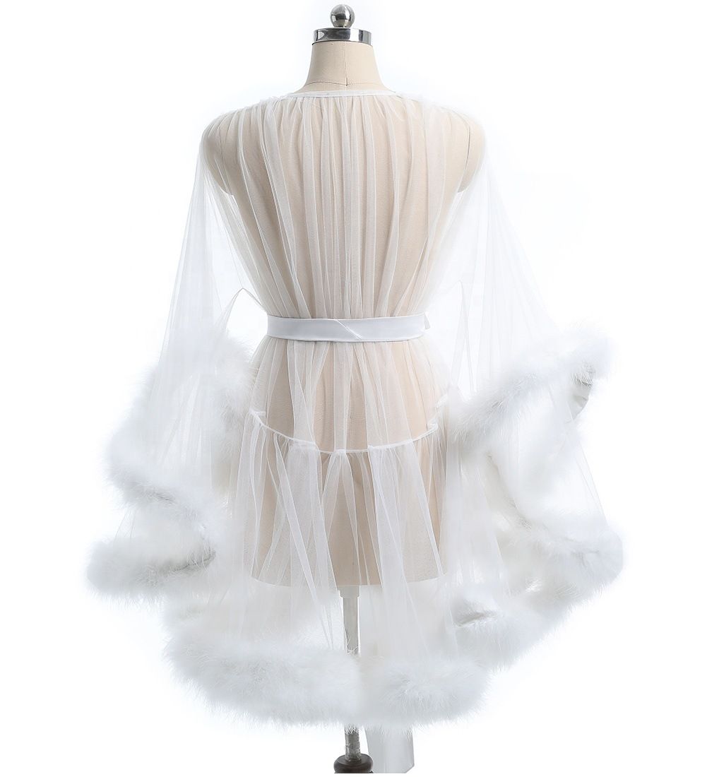 Sleepwear Short Feather Robe Dressing Gown Bridal Boudoir Sheer Robe Tulle Costume