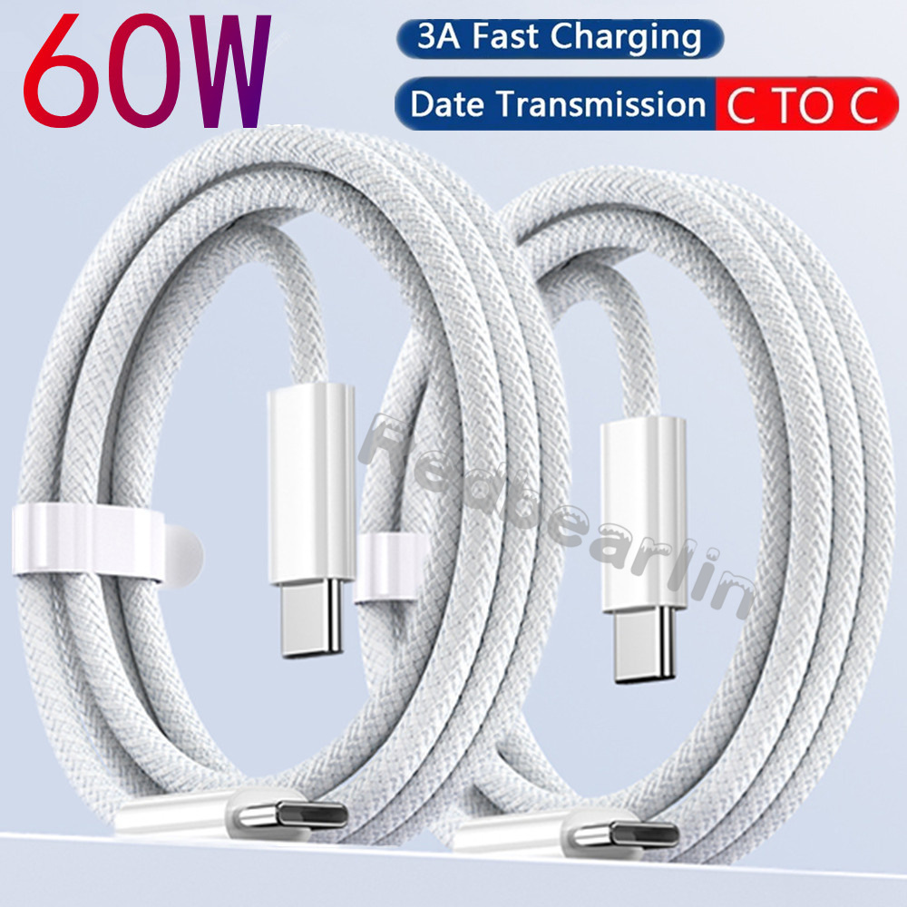 1M 2M 3M 60W Fabric Nylon 3A Type c to type c PD Cable USB C C-C Cables For Samsung S20 S22 S23 Xiaomi Huawe Phone