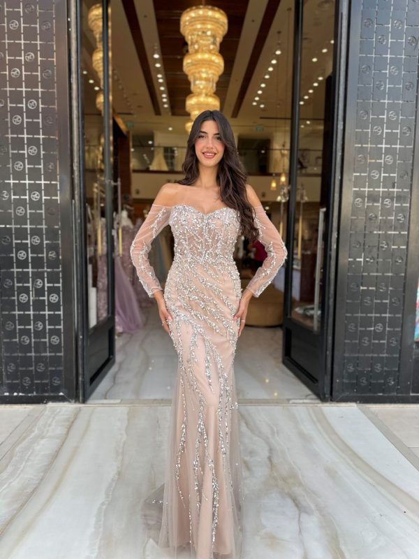 Elegant Mermaid Prom Dresses Off Shoulder Crystal Evening Sleeves Formal Long Special Ocn Party Dress