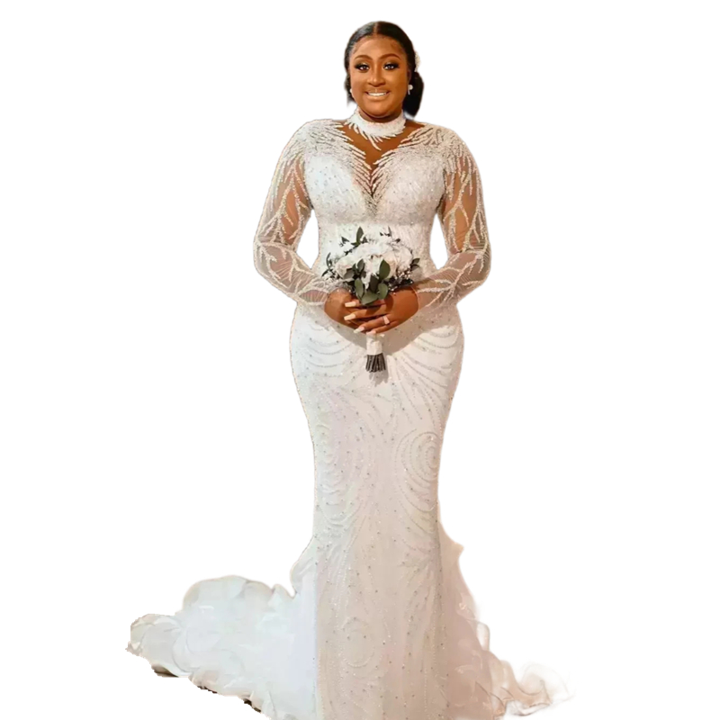 Luxury Mermaid Wedding Dress Crystals Beaded Long Sleeves Gorgeous Bridal Gowns 2024 Elegant African Bride Dresses