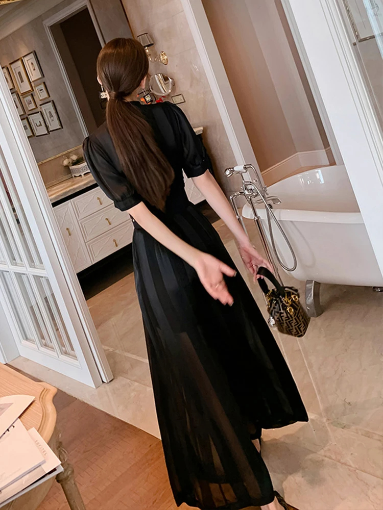 Basic Casual Dresses Summer Women Jumpsuit Elegant Noble Professional Fashion Striped V-neck Adjustable Waist Long Wide Leg Rompers Office Street 2024