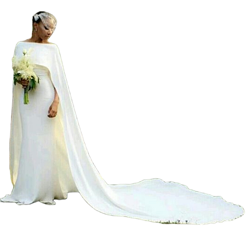 Cathedral Mermaid Wedding Dress Long Train 2024 African Simple Ivory Satin Bridal Gowns With Cape Wrap Elegant Bride Dresses