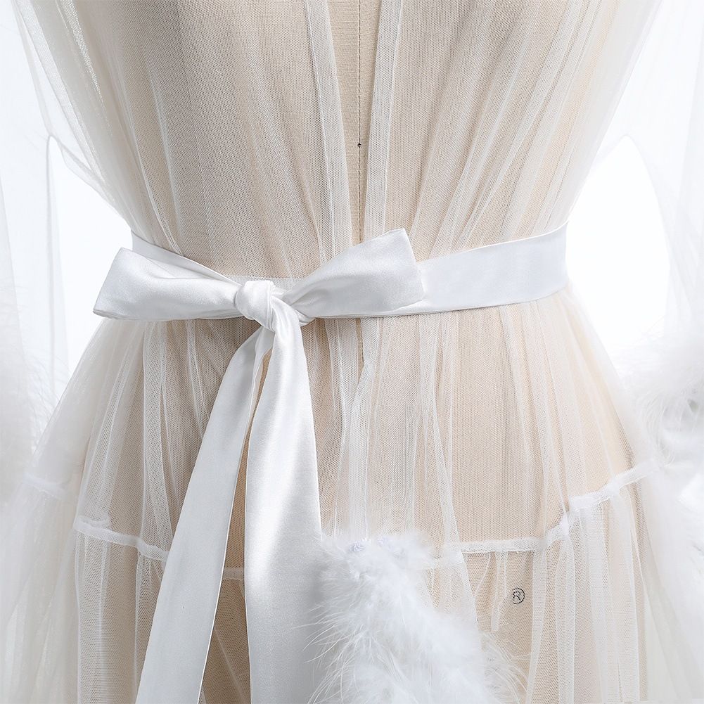 Sleepwear Short Feather Robe Dressing Gown Bridal Boudoir Sheer Robe Tulle Costume