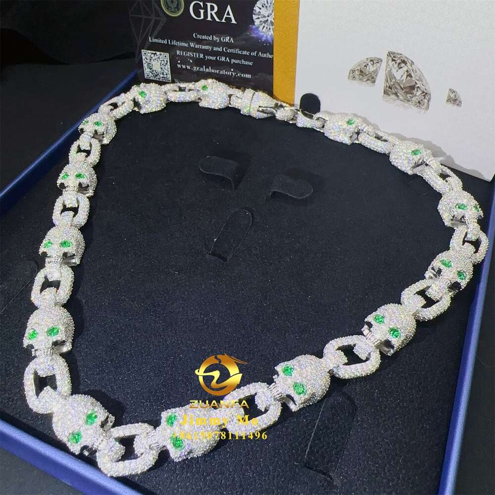 Necklace Moissanite chain New Design Pass Diamond Tester 925 Sterling Silver White Gold Plated Vvs1 Moissanite Cuban Link Chain Skull Necklace