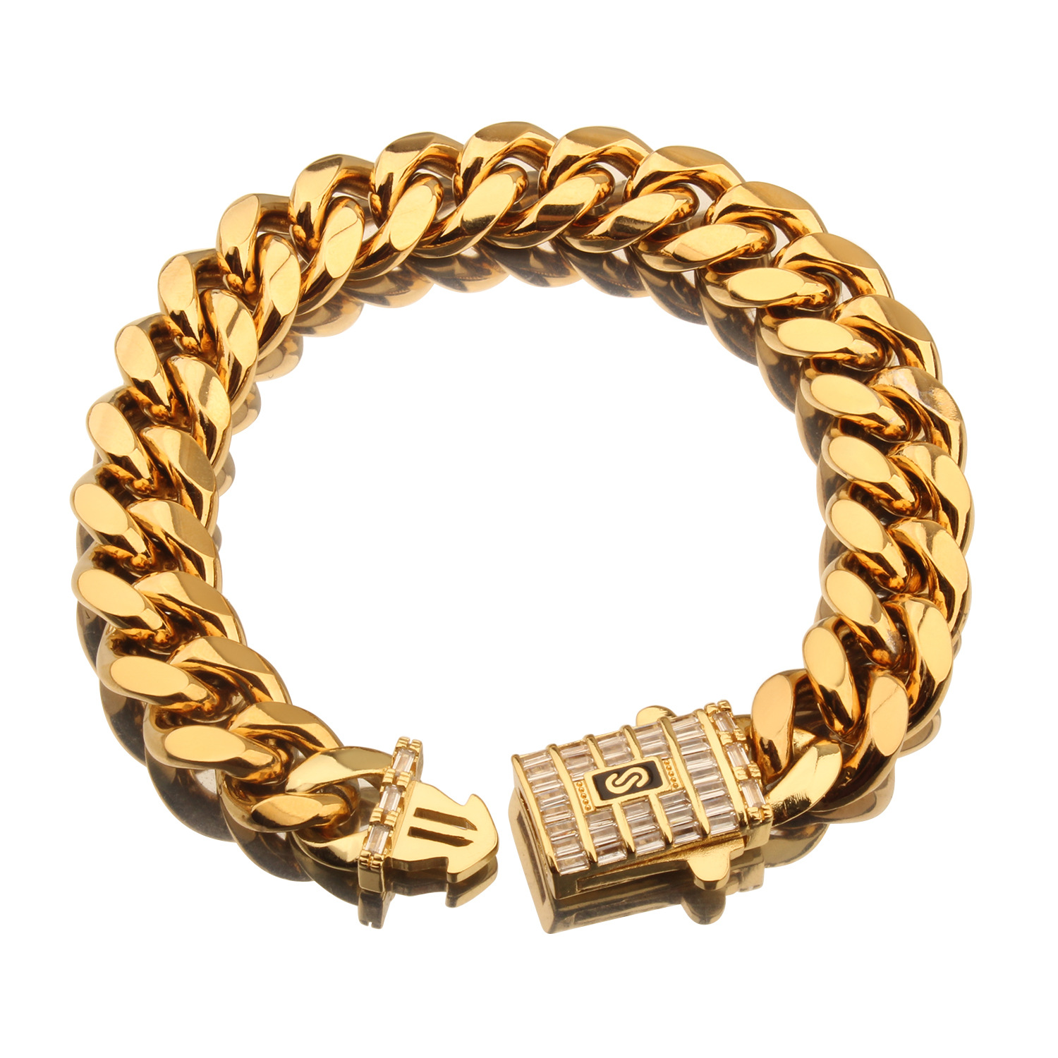 6mm-14mm Hip Hop Stainless Steel Miami Cuban Link Chain Necklace 18K Real Gold Plated T Zircon Clasp Mens Necklace Jewelry
