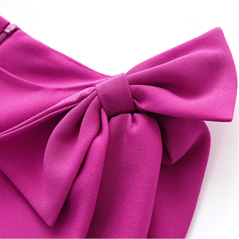 0C40m712 EVEOVNI Women's Casual Dresses Summer Dress European Celebrity Style Senior Big Bow Pleating Wrap Buttocks Skirt