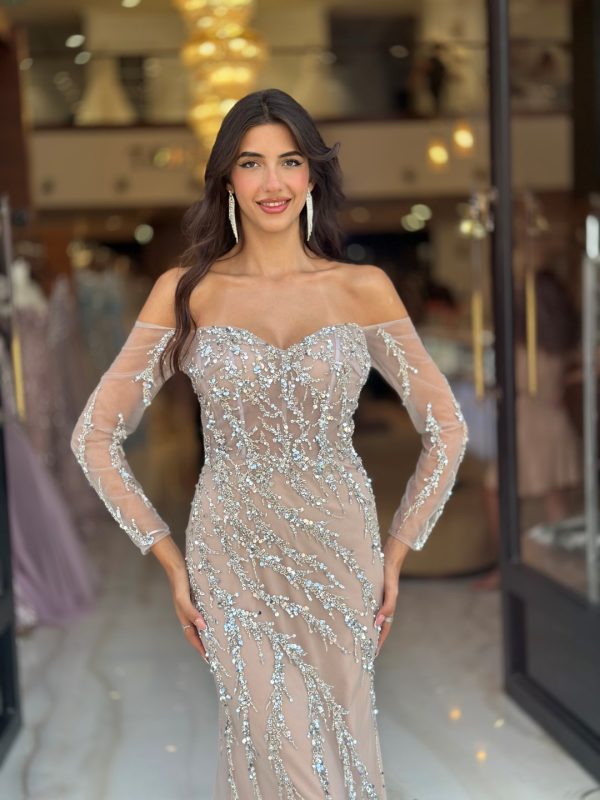 Elegant Mermaid Prom Dresses Off Shoulder Crystal Evening Sleeves Formal Long Special Ocn Party Dress