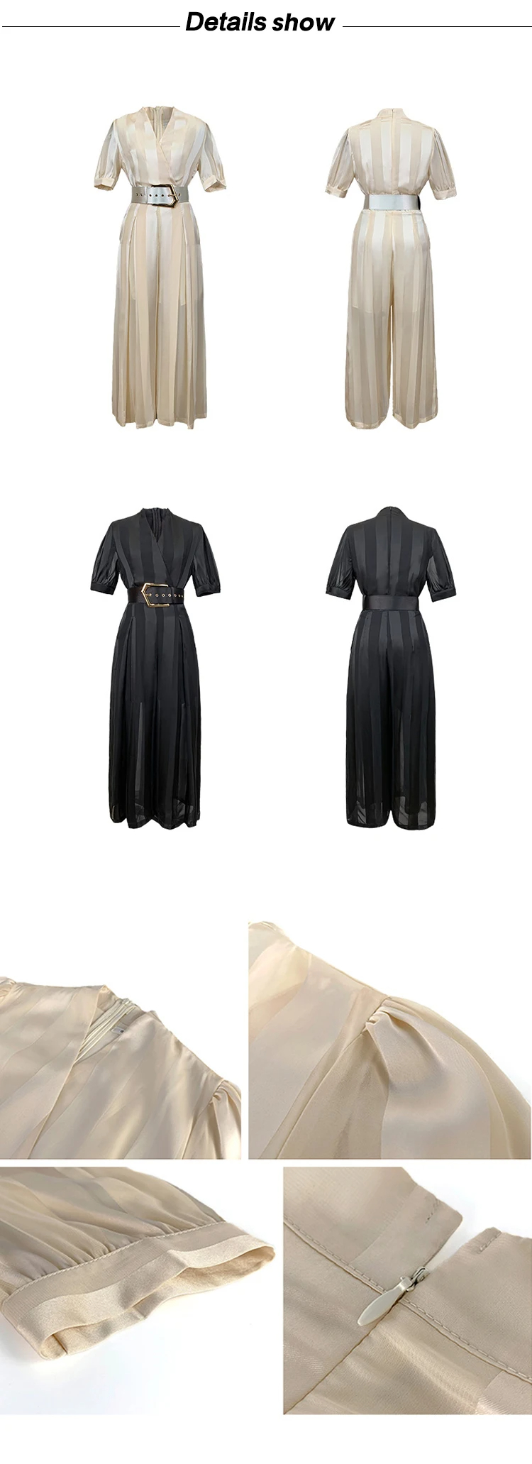 Basic Casual Dresses Summer Women Jumpsuit Elegant Noble Professional Fashion Striped V-neck Adjustable Waist Long Wide Leg Rompers Office Street 2024