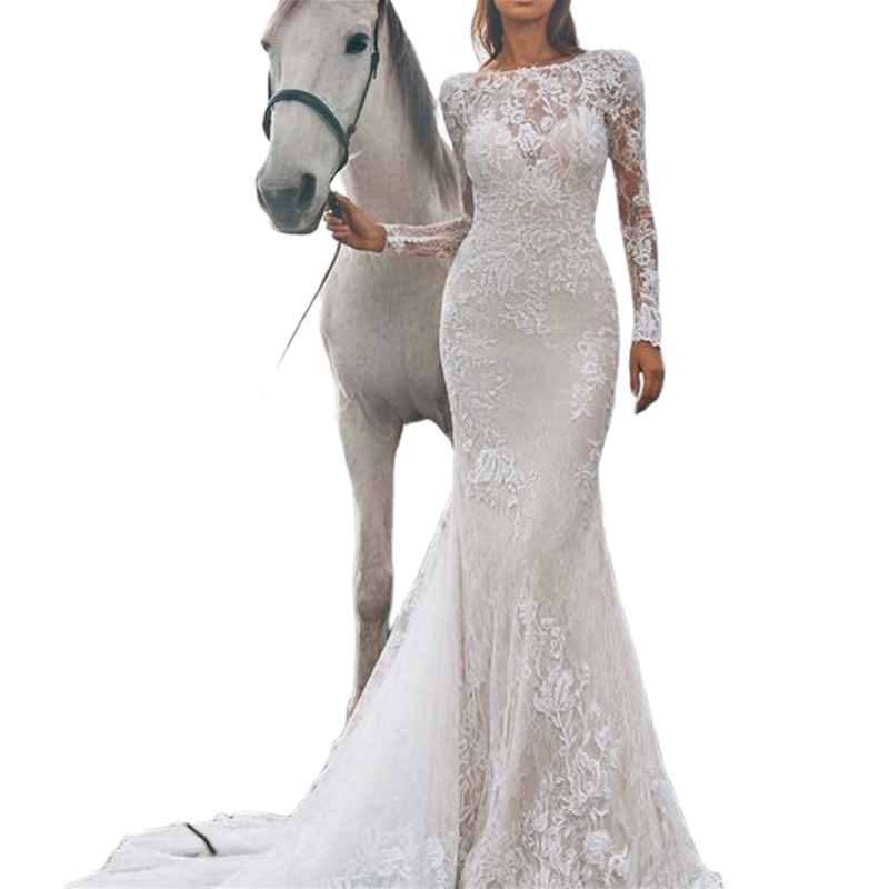 Vintage Lace Mermaid Wedding Dress Long Seeves Appliques Beach Bridal Gowns Court Train 2024 Gorgeous Country Bride Dresses