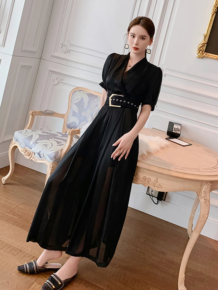 Basic Casual Dresses Summer Women Jumpsuit Elegant Noble Professional Fashion Striped V-neck Adjustable Waist Long Wide Leg Rompers Office Street 2024