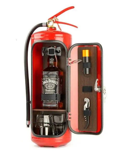 Bar Tools Fire Extinguisher Mini Bar Novelty Wine Storage Box Year Birthday Gift For Whisky Loving Fireman Metal Organizer Box 231013
