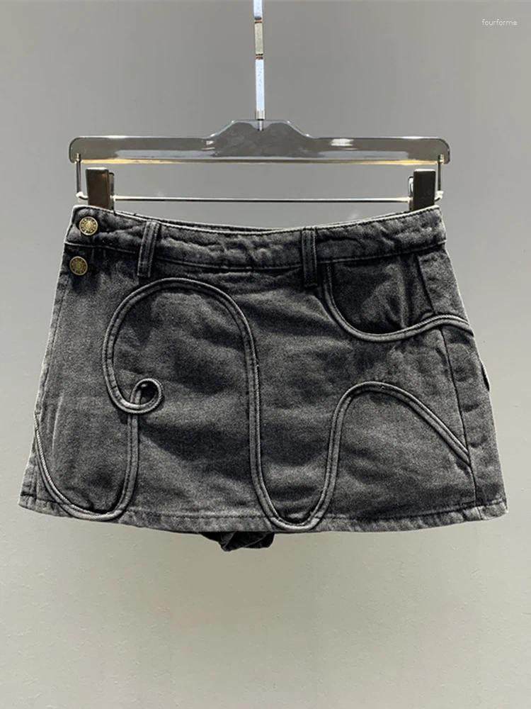 Skirts Fashion Women Denim Skirt High Waist Irregular Line A-line Solid Color Washed Mini Cotton Summer 2023 17A9628