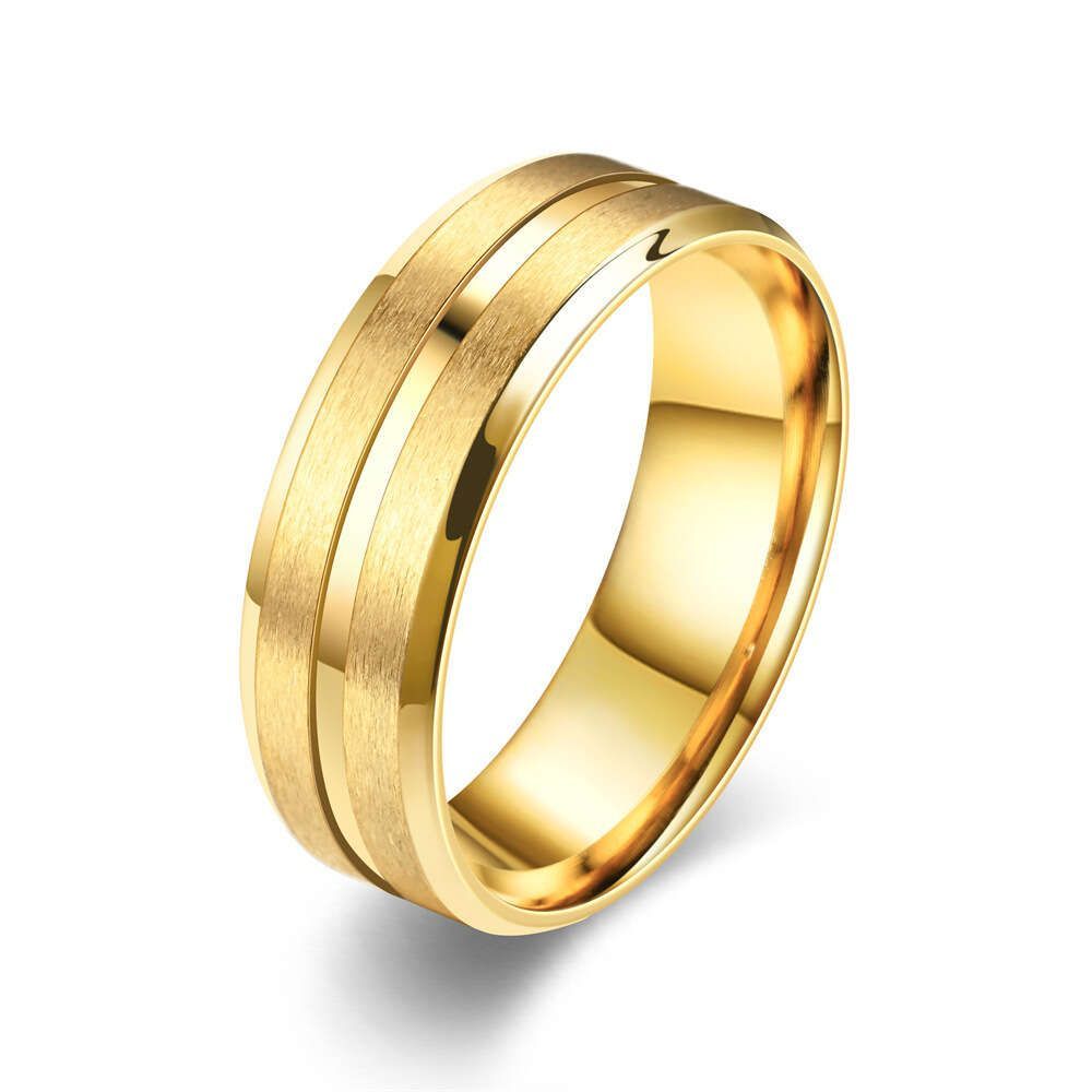 8mm New Fashion Finger Rings Center Groove Frosted Men's Stainless Steel Ring Minimalist Accessory Gold For Women Anillos Vintage Wolf Tide Jewel