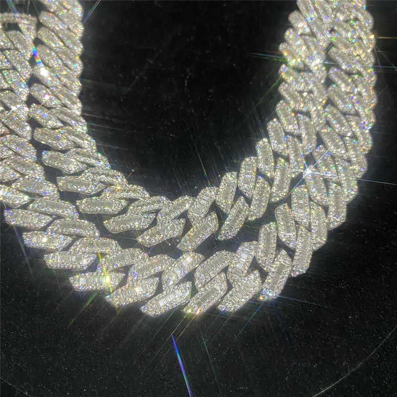 Iced Out Chains Hip Hop Jewelry Dia Men Gold Necklace Sier Fully VVS Moissanite Baguette Cuban Link Chain 20mm
