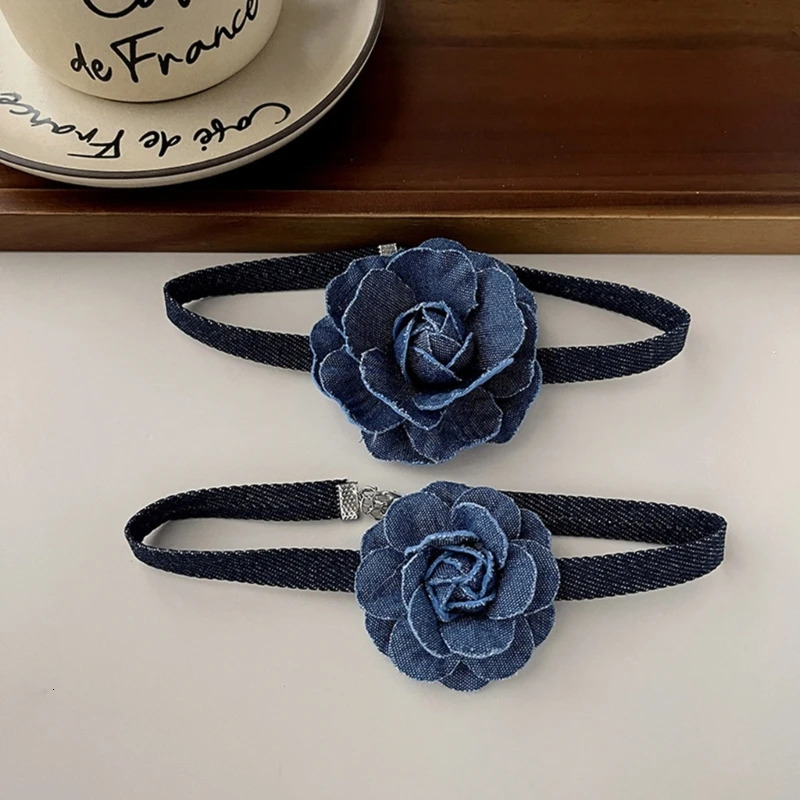 Chokers Goth Cloth Big Rose Pendant Choker Jean Necklace for Women Elegant Weave Knotted Bowknot Adjustable Chain Jewelry Gift 231016