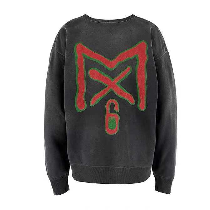 Saint Michael 23fw Washed Old Embroidery Letter Round Neck Sweater High Street Fashion Brand Sweatshirt