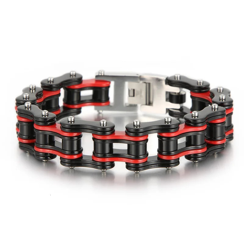 Chain 16mm Punk Red Black Bicycle Biker Bracelets Men Women Heavy Stainless Steel Hiphop Rock Bike Motorcycle Bracelet Jewelry 231016