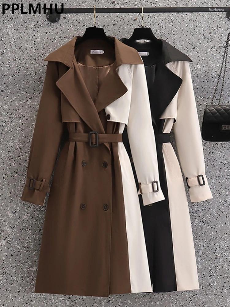 Women's Trench Coats Spring Fall Long Women Casual Patchwork Double Breasted Gabardina Oversized Loose Windbreaker Jackets With Belt