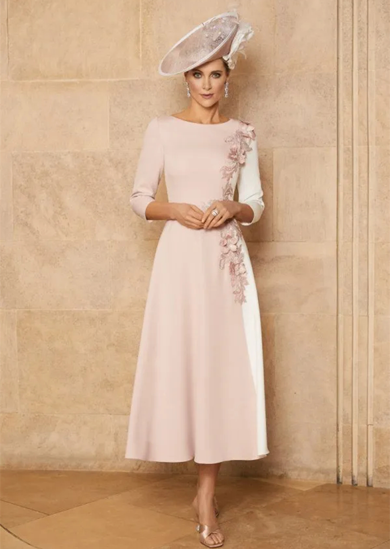Vintage Rose And Ivory Mother Of The Bride Dresses For Wedding Party 2024 Lace Appliques Tea Length A Line Women Prom Dress Elegant Formal Evening Gow