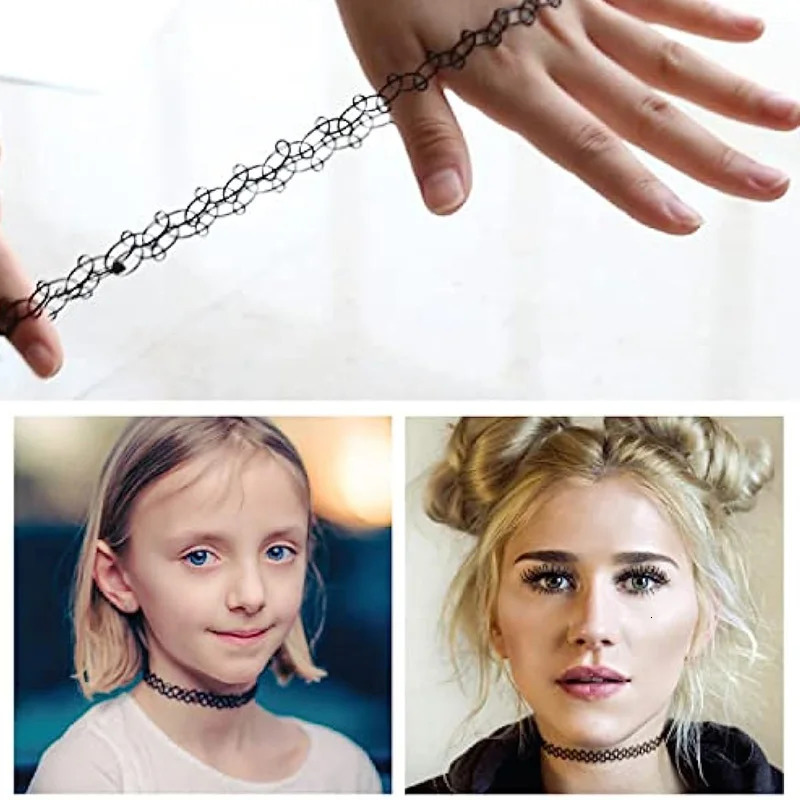 Chokers 12Pcs Vintage Neck Tattoo Choker Elastic Women Necklace Punk Stretch Jewelry Girls Necklaces 231016