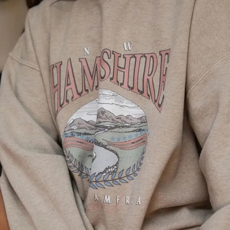 Womens Hoodies Sweatshirts Oversize Fashion Letter Print Sweatshirt Women Vintage Round Neck Long Sleeve Cotton Pullover Female Winter Casual Lady Top