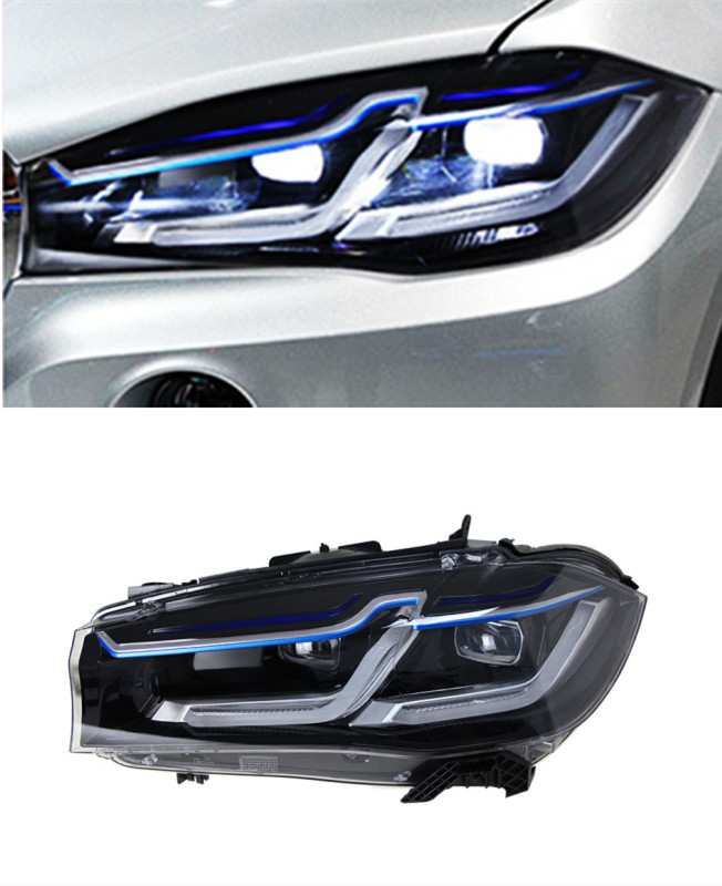 Car Front Lamp for BMW X5 X6 2014-20 18 Headlights Assembly F15 Modified LED Blue Eyebrow Daylight Turn Signal Headlamp
