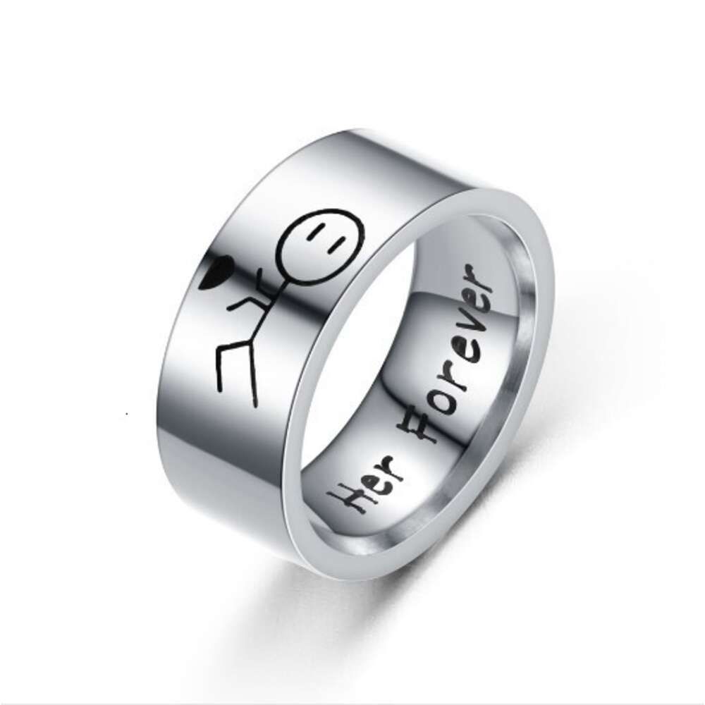 8mm Cartoon Couple Ring Band For Lovers His Always He Forever Wedding Engagement Finger Rings Cute Rings Anillos Vintage Wolf Tide Jewelry Gift Bijoux