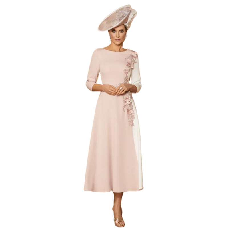Vintage Rose And Ivory Mother Of The Bride Dresses For Wedding Party 2024 Lace Appliques Tea Length A Line Women Prom Dress Elegant Formal Evening Gow