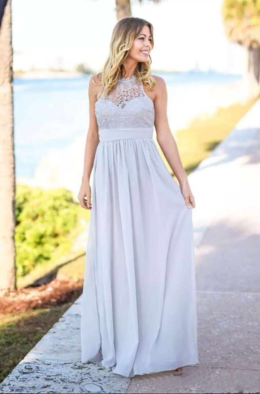 Silver Country Rustic 2023 Cheap Bridesmaid Dresses Sleeveless Open Back Floor Length Chiffon Maids of Honor Gowns Wedding Guest Wear