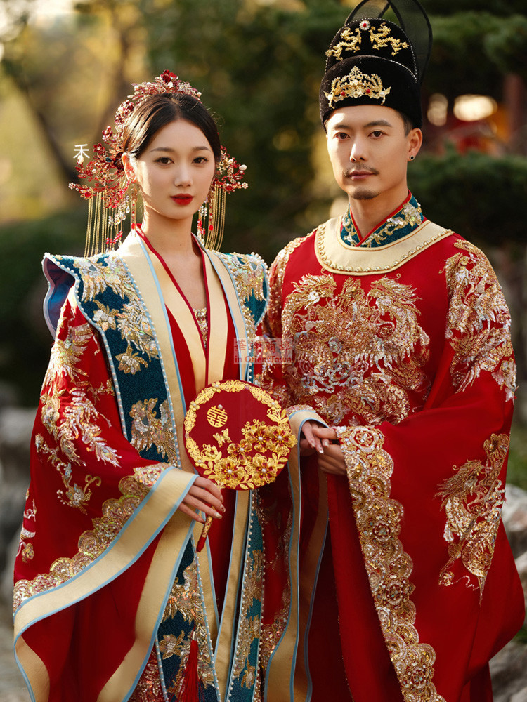 Ming Dynasty Costume Hand Made Groom Dragon Embroidery Xiuhe Clothing Ancient China Trend Bride Phoenix Hanfu Wedding Dress