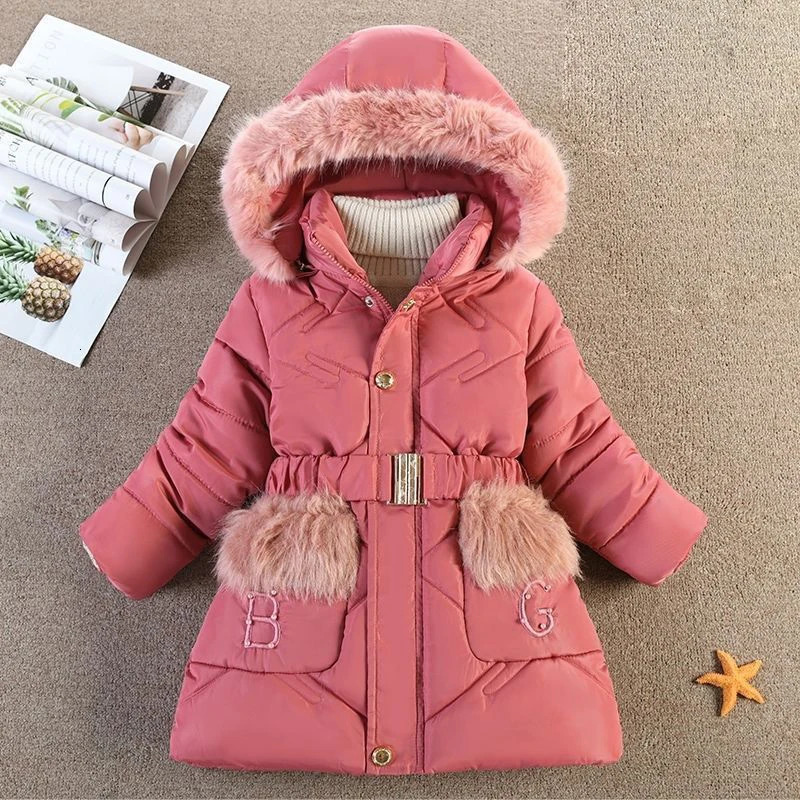 Down Coat 4 5 6 8 10 Years Winter Girls Jackets Keep Warm Fashion Fur Collar Princess Hooded Zipper Windproof Outerwear Kids Clothes 231016