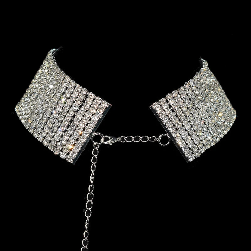 Chokers Sparkling Silver Color Crystal Collar Chain Choker Necklace Bridal Women Wedding Party Diamante Jewelry Gifts 231016